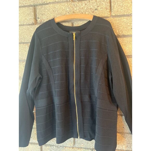 Lane Bryant Knit Black Textured Zip-Front Cardigan Jacket Sz 22/24 Gold Hardware - Picture 2 of 8